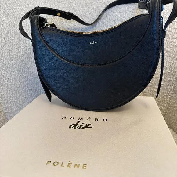 Polene Numero Dix (Number Ten Bag - Monochrome Black Textured leather) - Picture 5 of 15